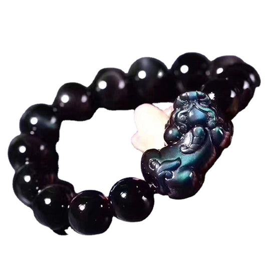 Feng Shui Bracelet - Pixiu Ice Chalcedony Black Obsidian Bracelet